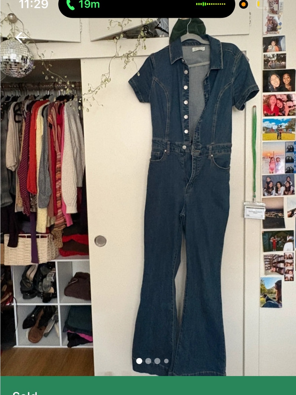 Dark Blue Denim Short-Sleeve Jumpsuit